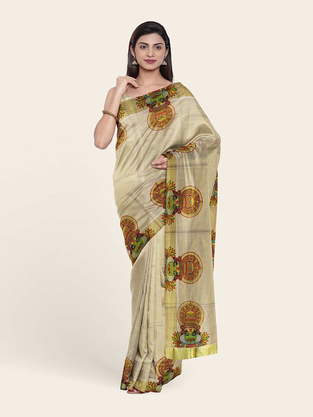 

Pothys Gold-Toned & Red Ethnic Motifs Zari Pure Cotton Saree