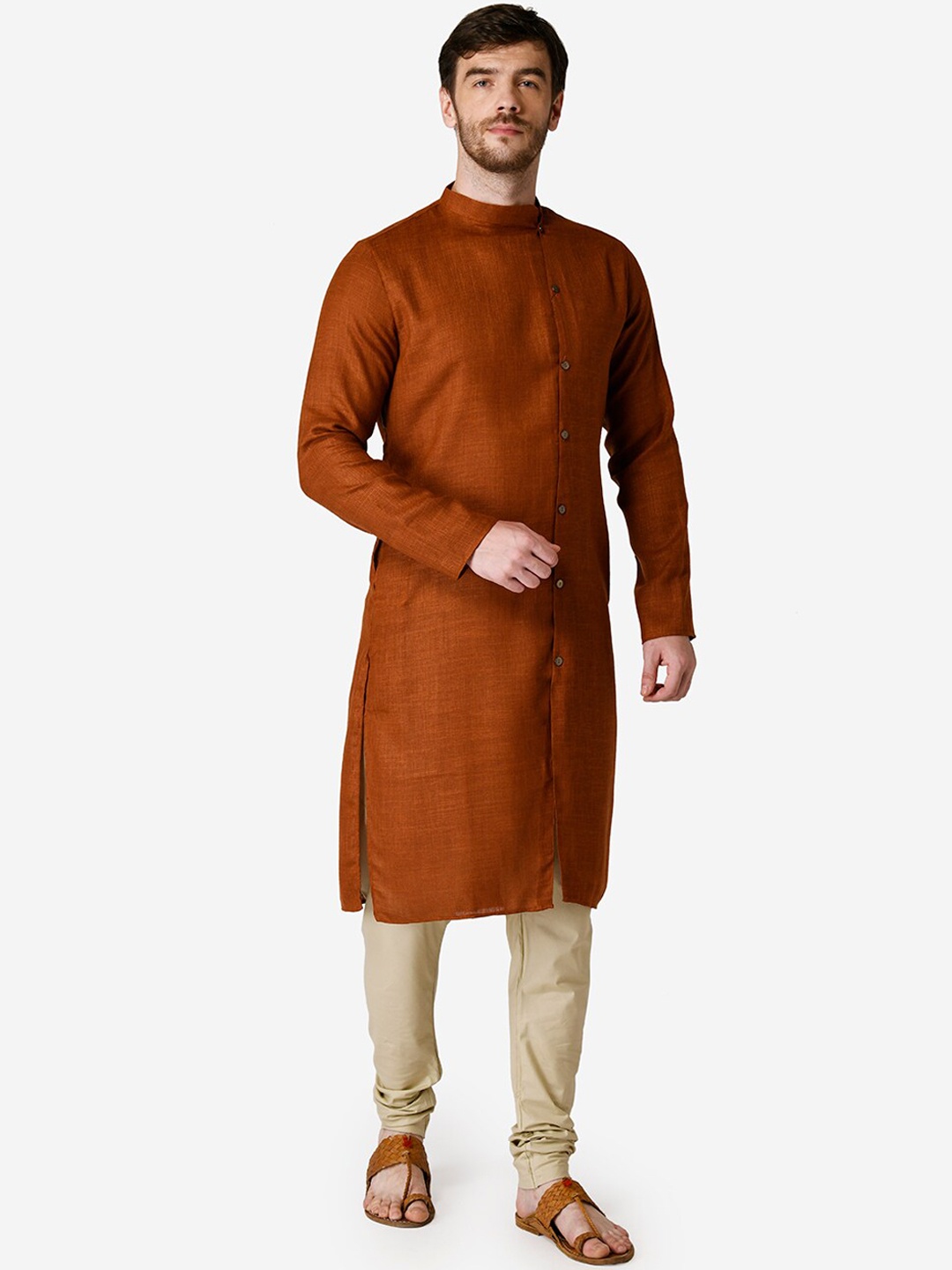 

TABARD Men Rust Cotton Plain Kurta with Churidar