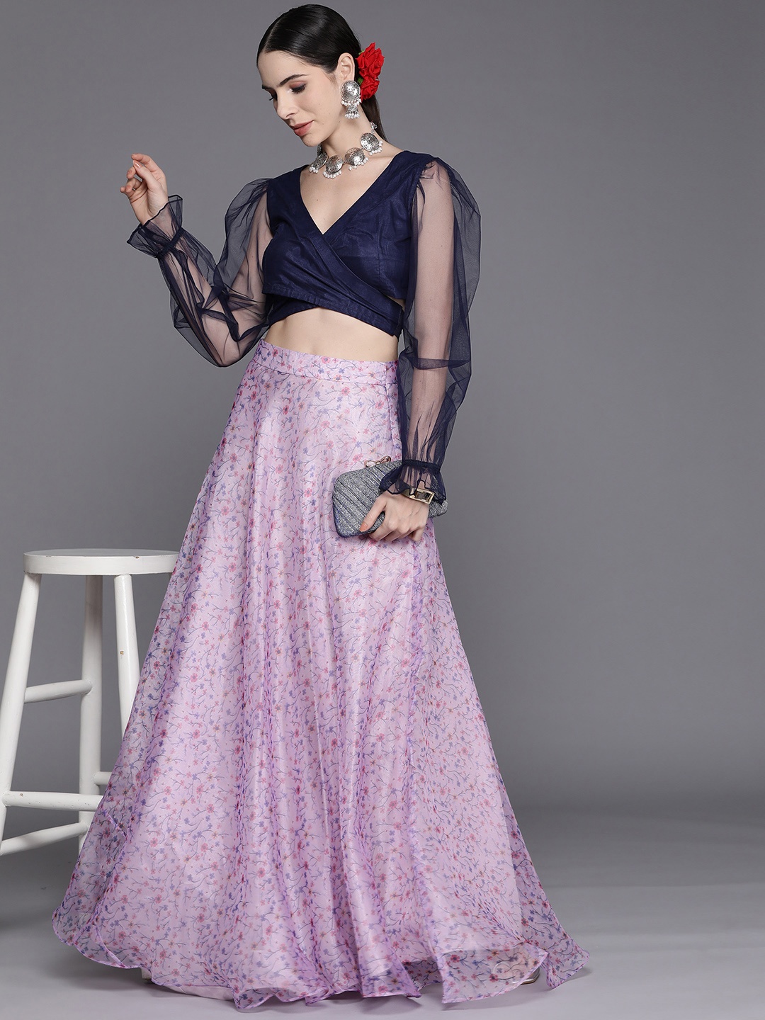 

Inddus Women Navy Blue & Lavender Floral Printed Co-Ord Set