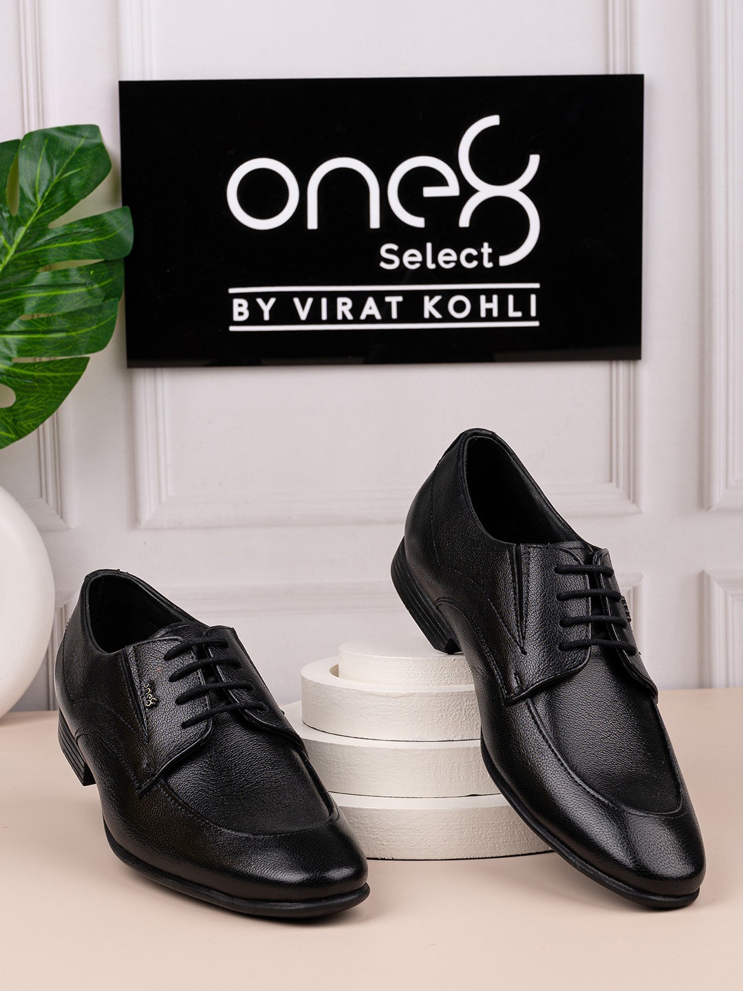 

One8 Men Black Solid Leather Formal Derbys