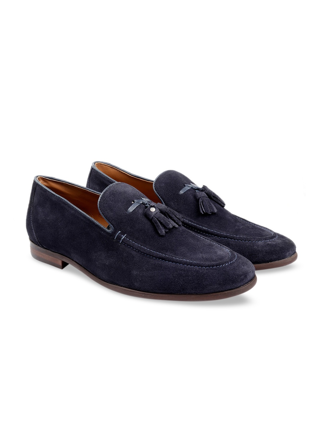 

One8 Men Navy Blue Solid Leather Formal Loafers