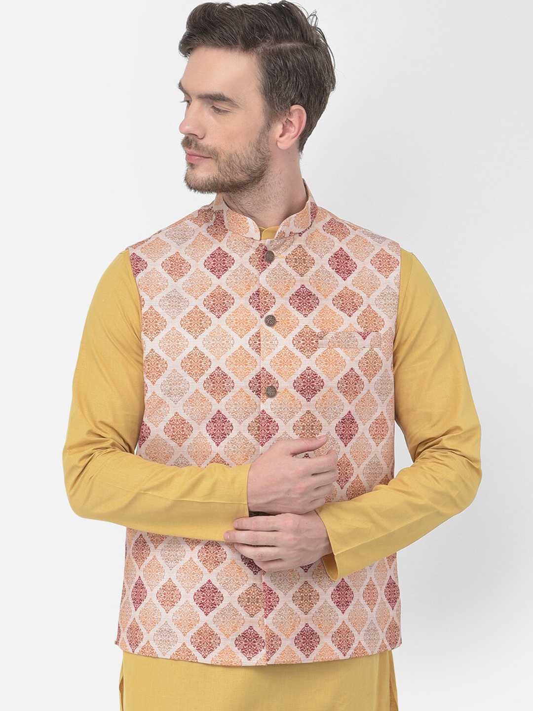 

TABARD Men Beige Colored Printed Pure Cotton Nehru Jackets