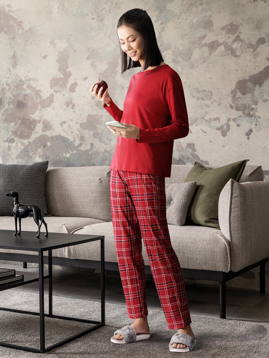 

Marks & Spencer Women Red Solid Pure Cotton Pyjama Set
