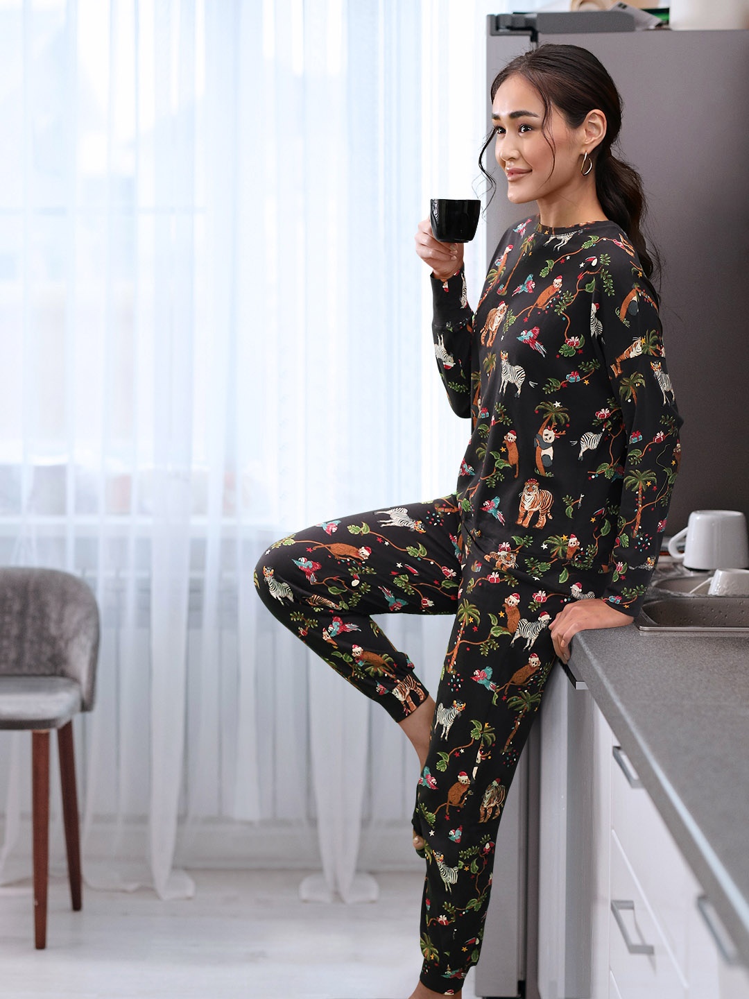 

Marks & Spencer Women Printed Joggers Set, Charcoal