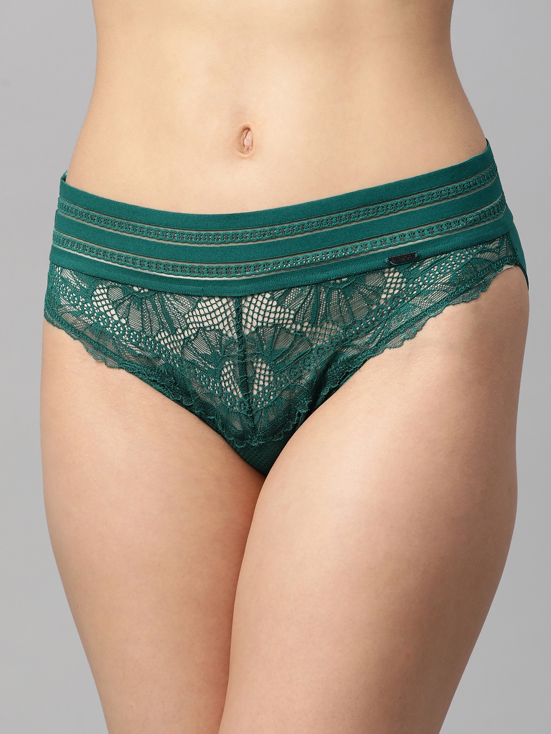 

Marks & Spencer Women Teal Green Lace High-Rise High-Leg Briefs T815045U