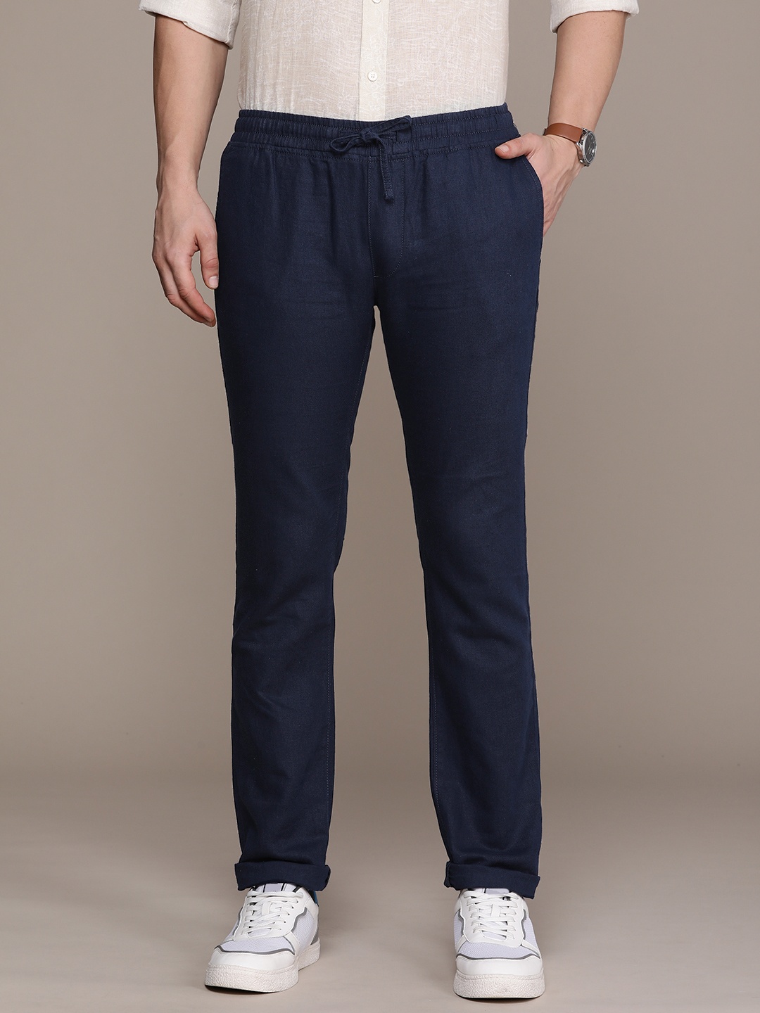 

Nautica Men Linen Cotton Trousers, Navy blue
