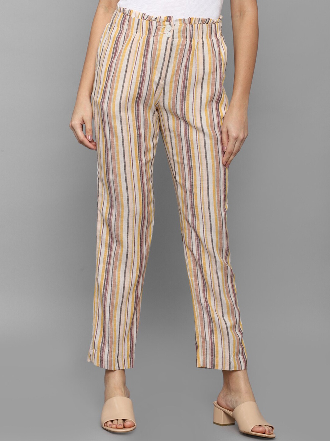 

Allen Solly Woman Multicoloured Striped Trousers, Multi