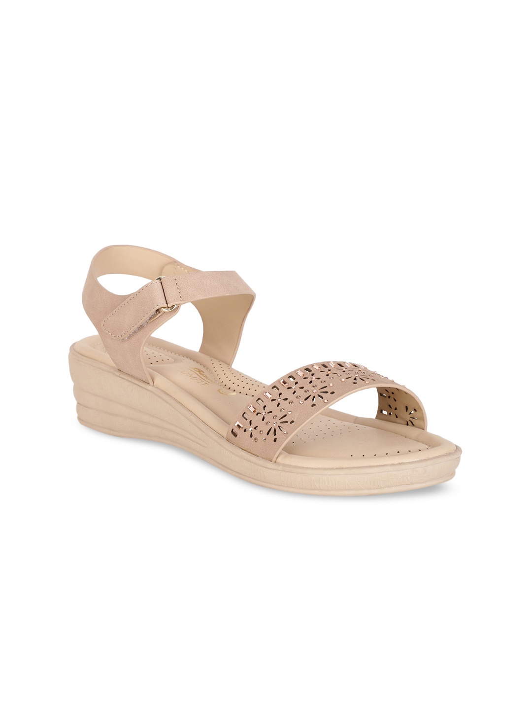 

Bata comfit Beige Wedge Sandals with Laser Cuts