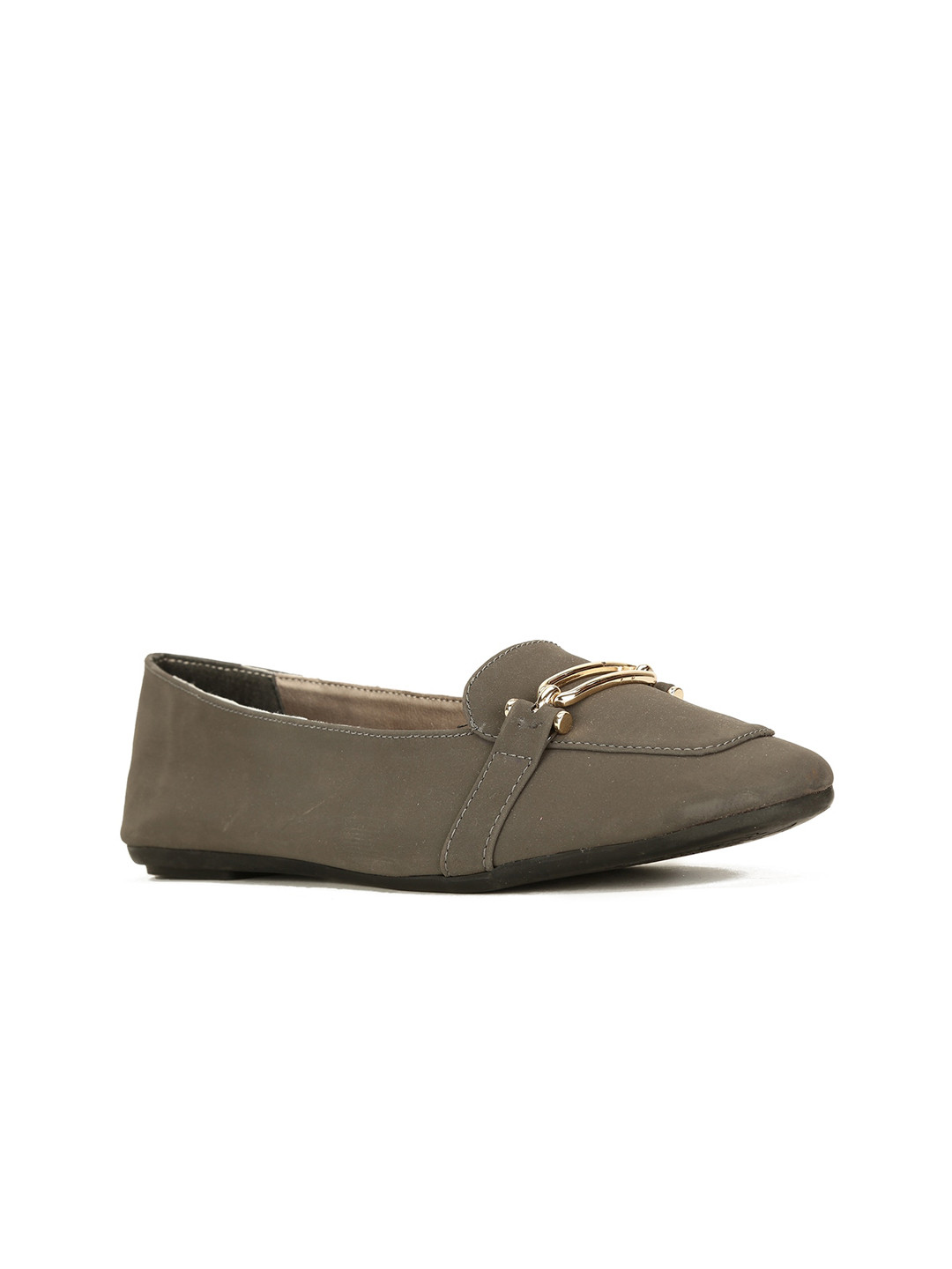 

Bata Women Grey Buckles Ballerina Flats