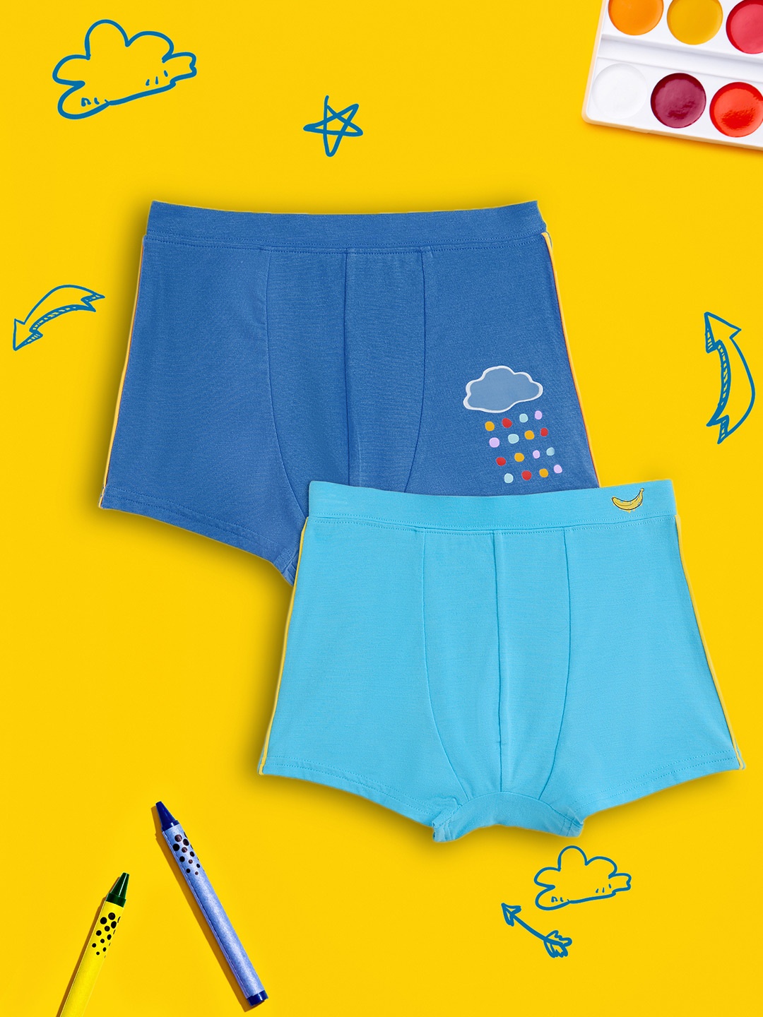 

XY Life Boys Pack Of 2 Blue Solid Scribbles Intellisoft Tencel Modal Trunks