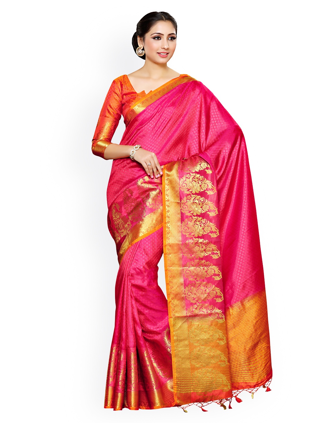

MIMOSA Pink Art Silk Woven Design Kanjeevaram Saree