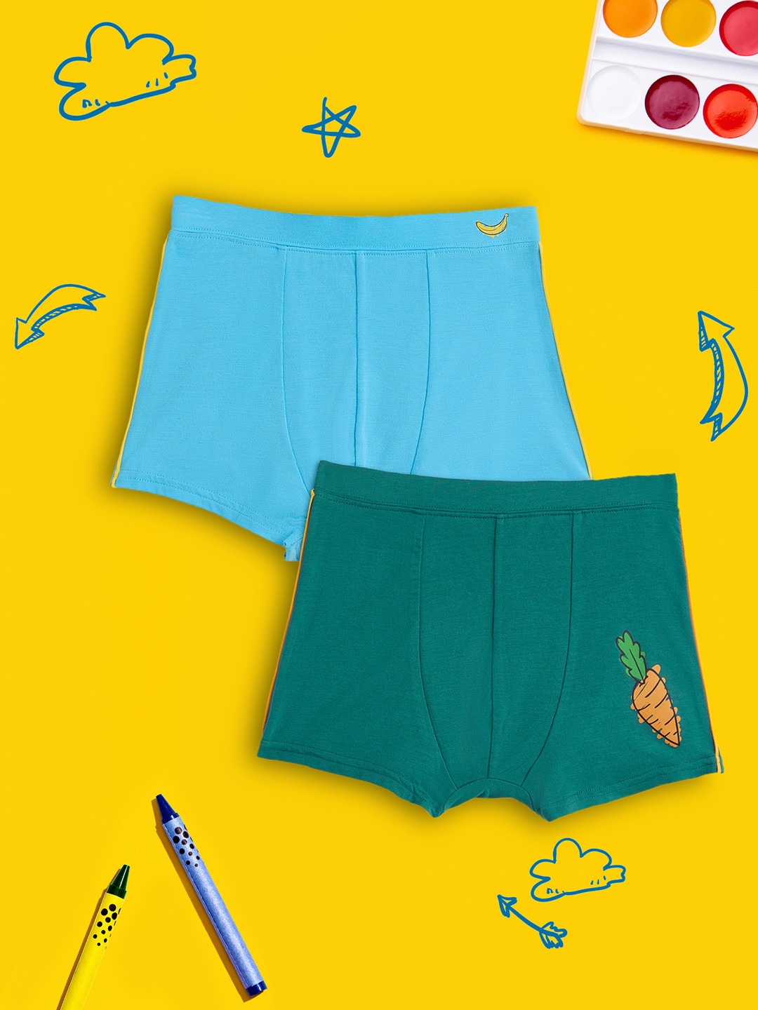 

XY Life Boys Blue & Green Pack Of 2 Solid Scribbles Intellisoft Tencel Modal Trunks