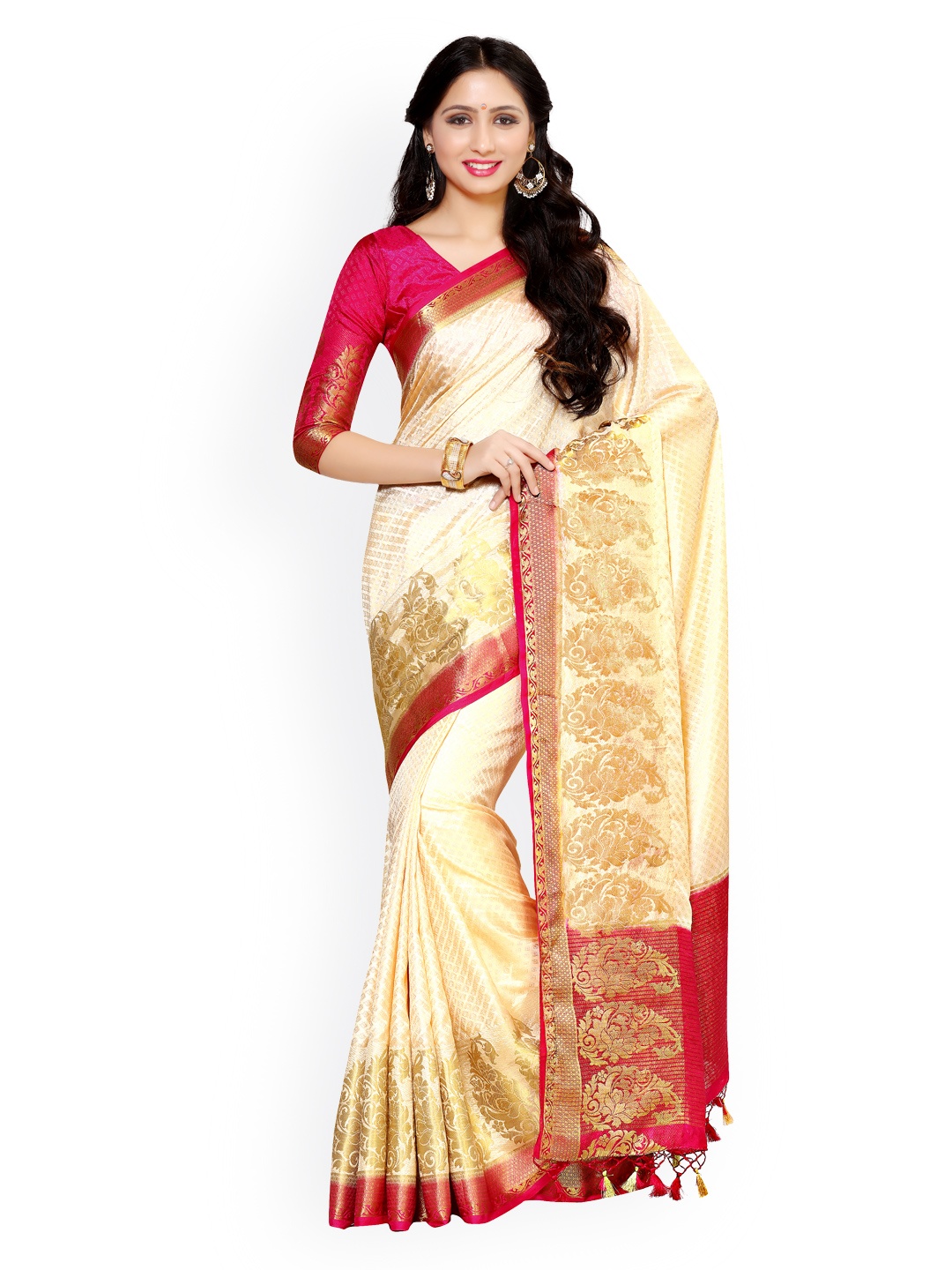 

MIMOSA Off-White Art Silk Woven Design Kanjeevaram Saree