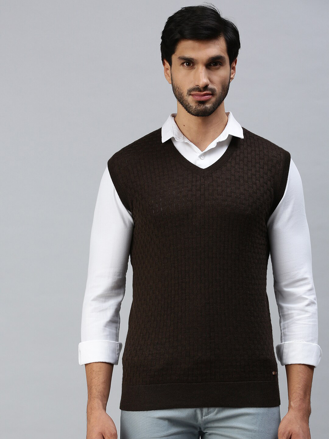 

98 Degree North Men Coffee Brown Cable Knit Sweater Vest