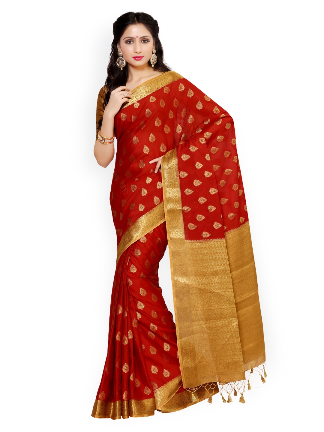 

MIMOSA Red Poly Crepe Woven Design Banarasi Saree