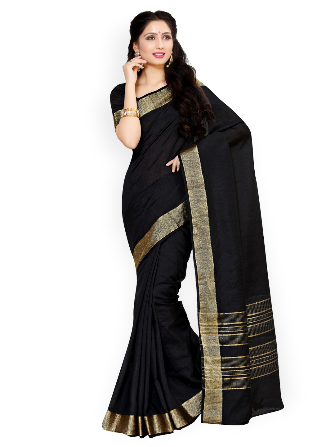 

MIMOSA Black Poly Crepe Solid Banarasi Saree