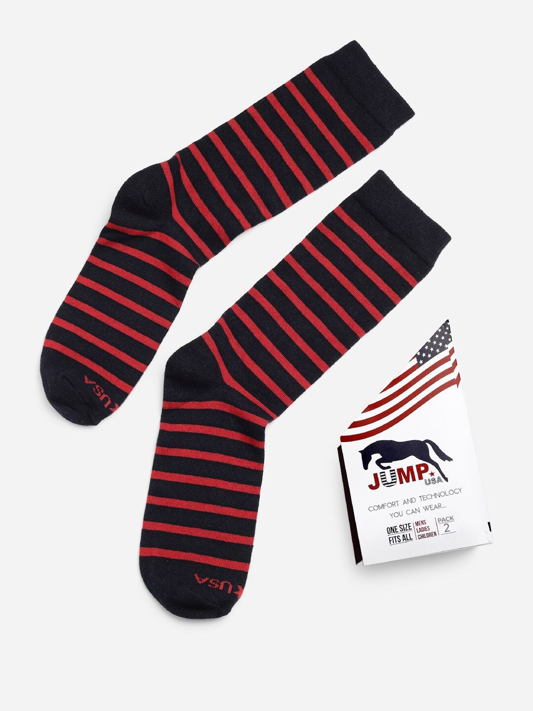 

JUMP USA Men Pack of 3 Assorted Calf-Length Socks, Red