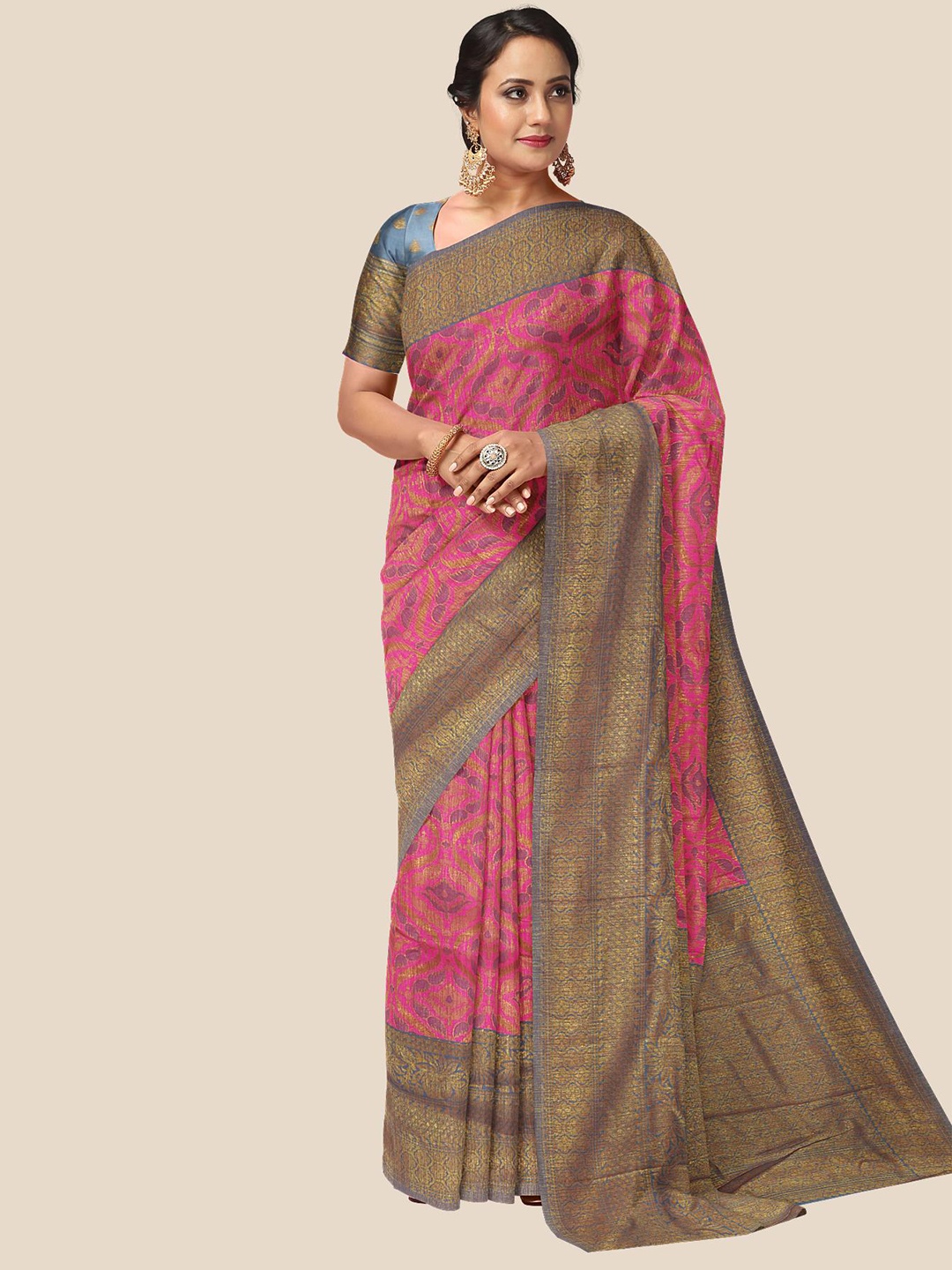 

Kalamandir Pink Zari Silk Blend Saree