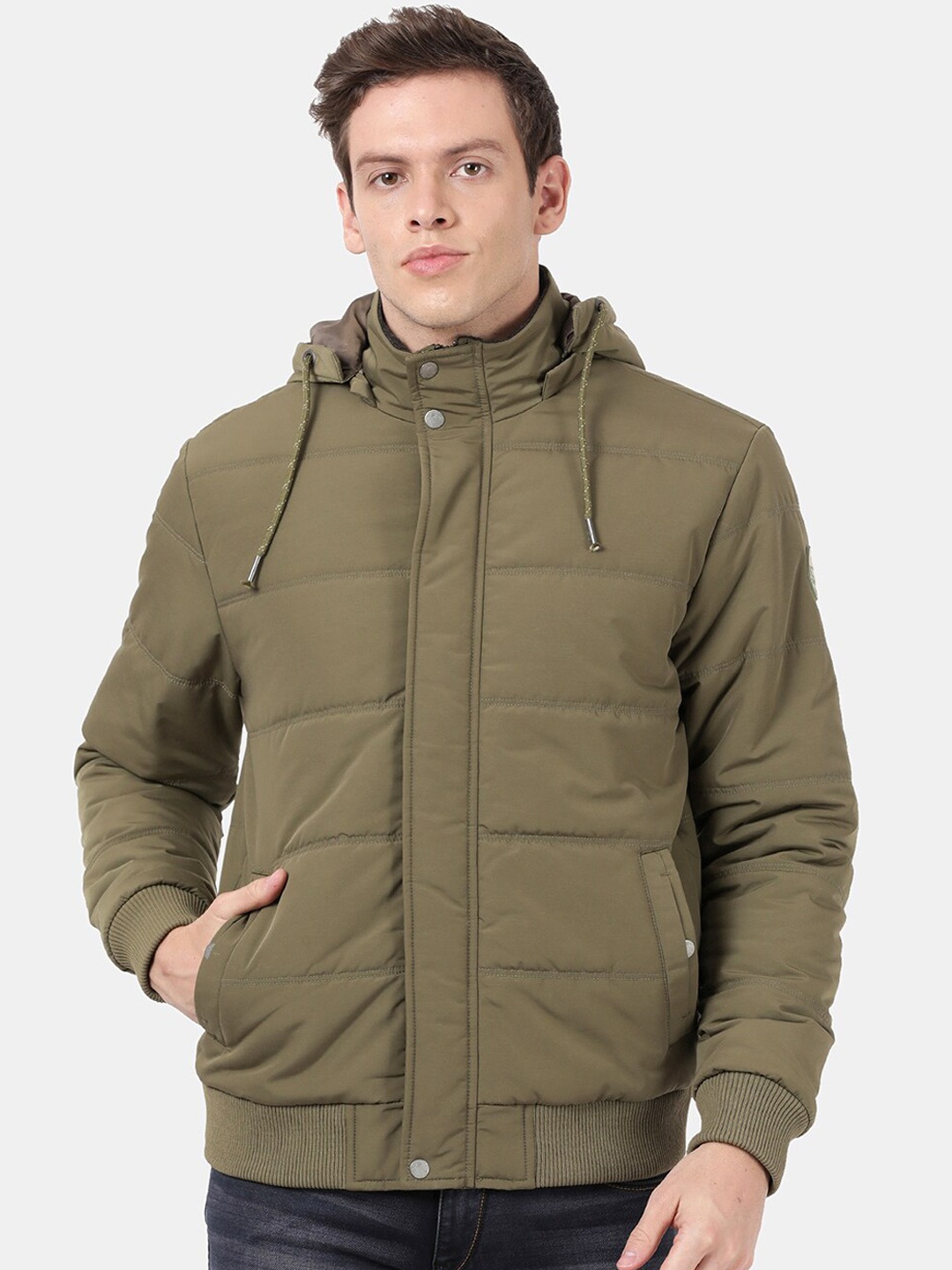 

t-base Men Green Windcheater Bomber Jacket