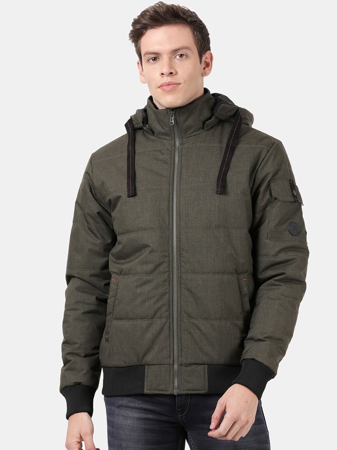 

t-base Men Olive Green Windcheater Puffer Jacket