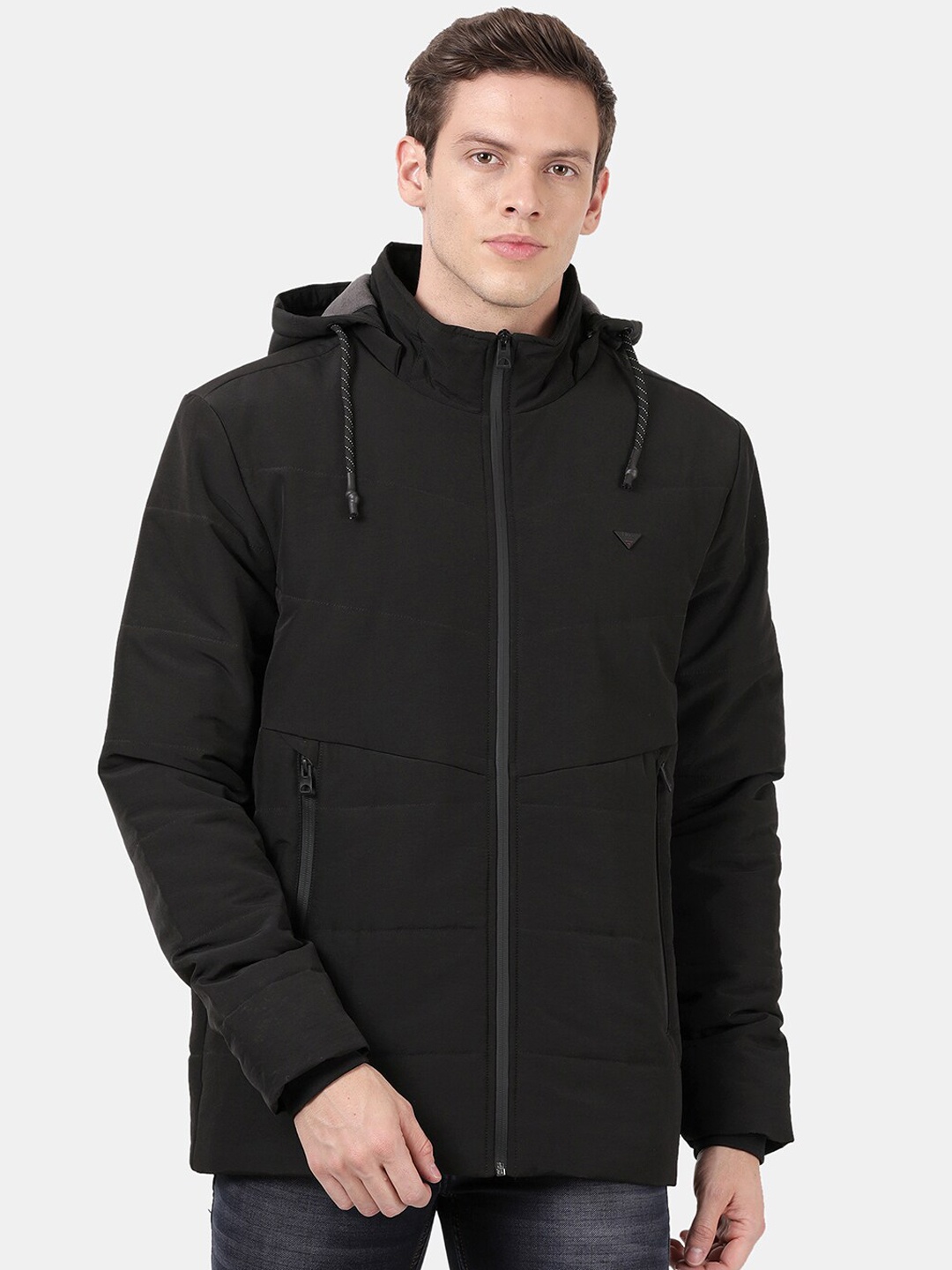 

t-base Men Black Windcheater Longline puffer Jacket