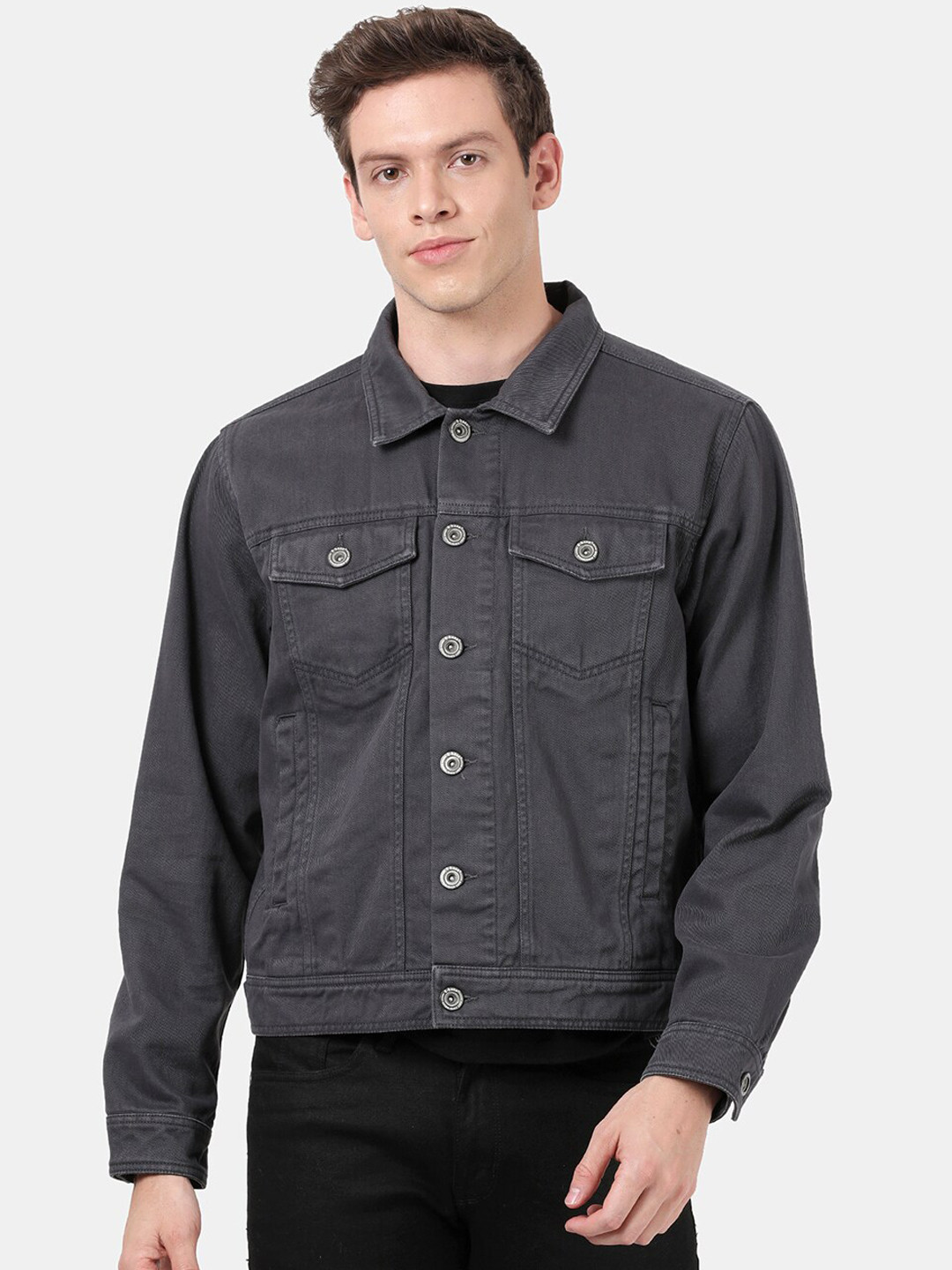 

t-base Men Crop Denim Jacket, Grey