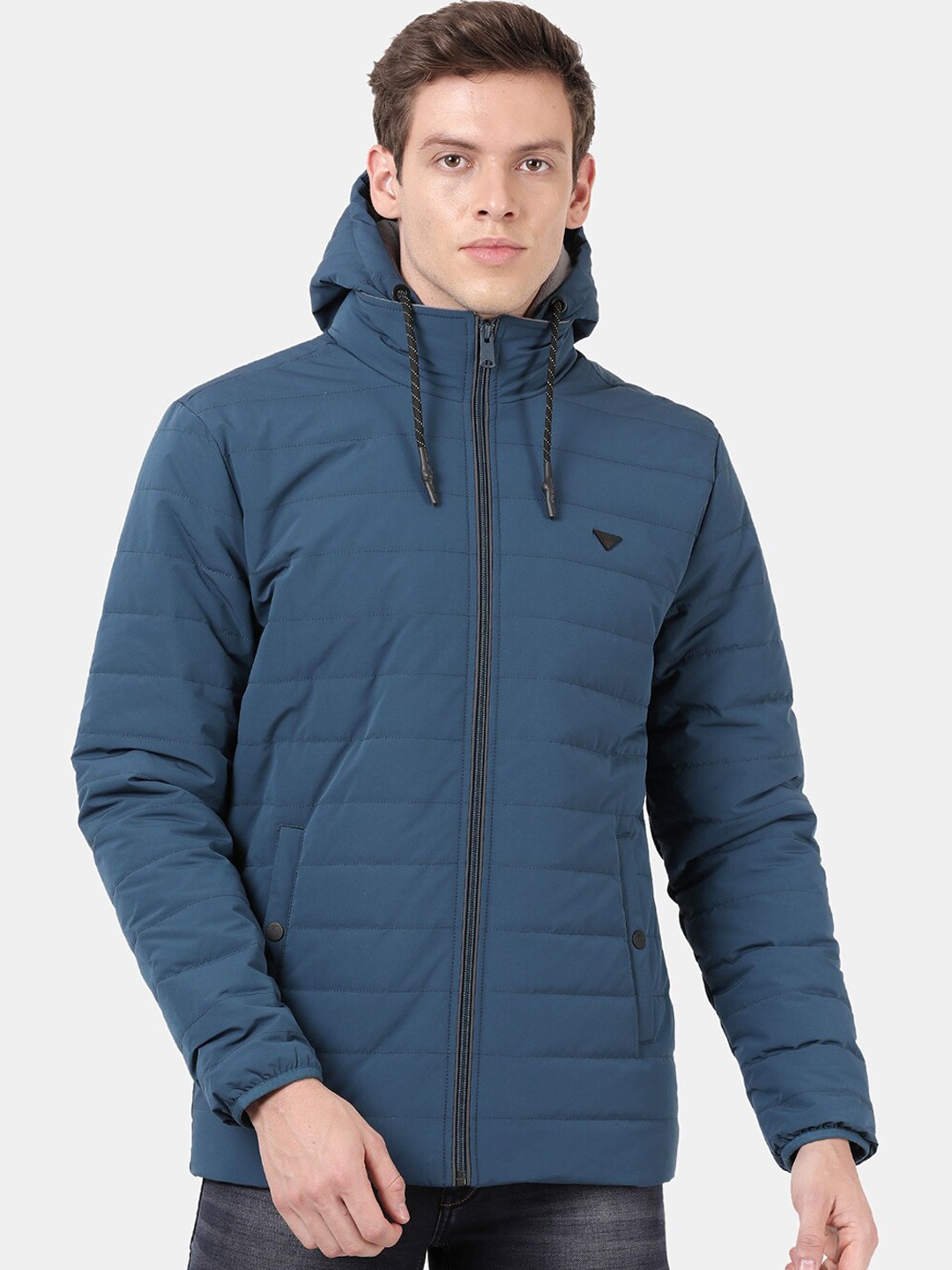 

t-base Men TealFull Sleeve Solid Heavy Puffer Jacket With Hoodie, Teal