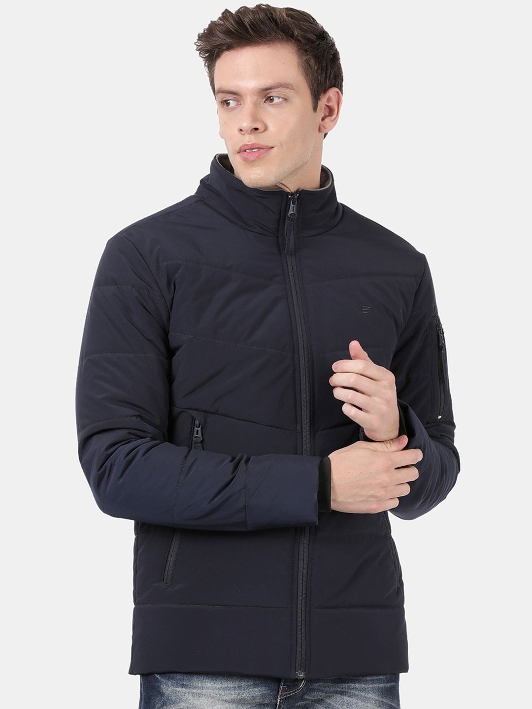 

t-base Men Navy Blue Windcheater Heavy Puffer Jacket