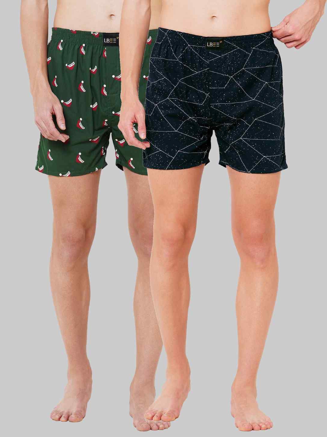 

LBEE Men Pack Of 2 Printed Boxers, Navy blue