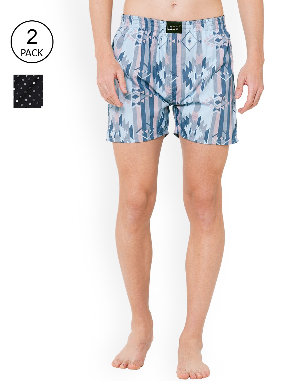 

LBEE Men Pack Of 2 Black & Blue Printed Boxers