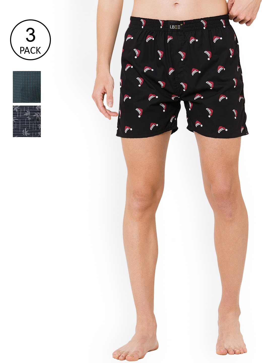 

LBEE Men Pack Of 3 Printed Boxers, Black