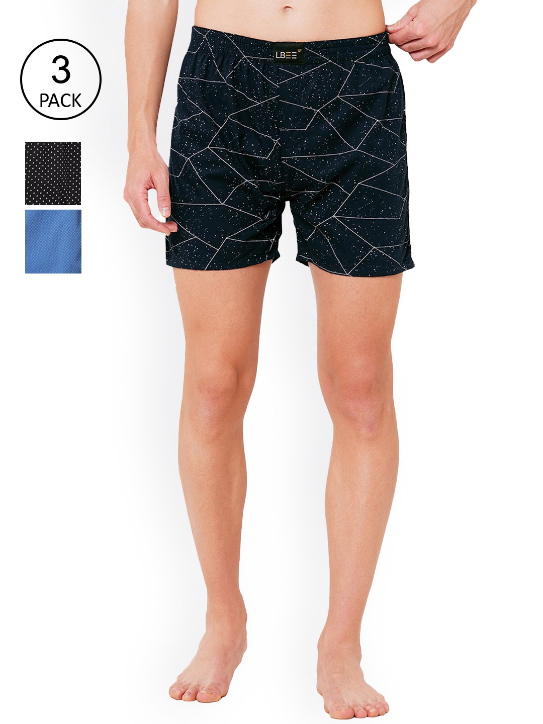 

LBEE Men Pack Of 3 Printed Boxers, Navy blue