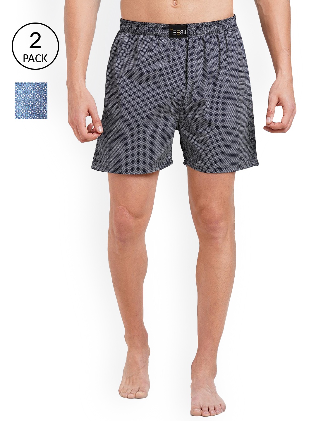 

LBEE Men Pack Of 2 Printed Boxers, Navy blue