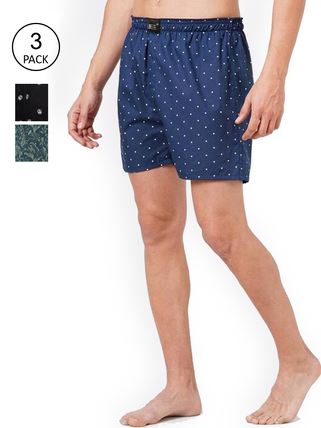 

LBEE Men Pack of 3 Printed Boxers, Navy blue