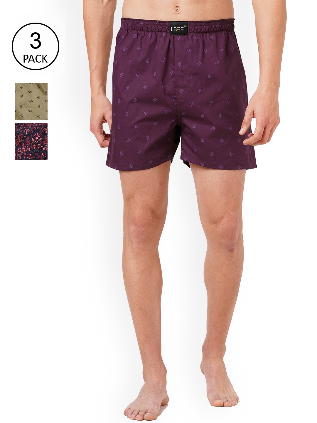

LBEE Men Pack Of 2 Printed Boxers, Black
