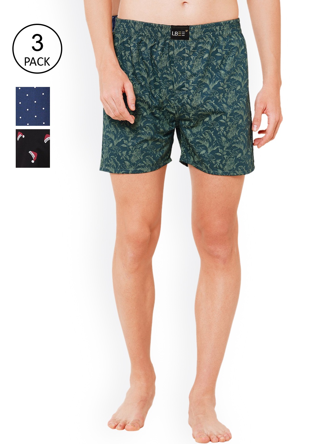 

LBEE Men Pack Of 3 Printed Boxers, Navy blue