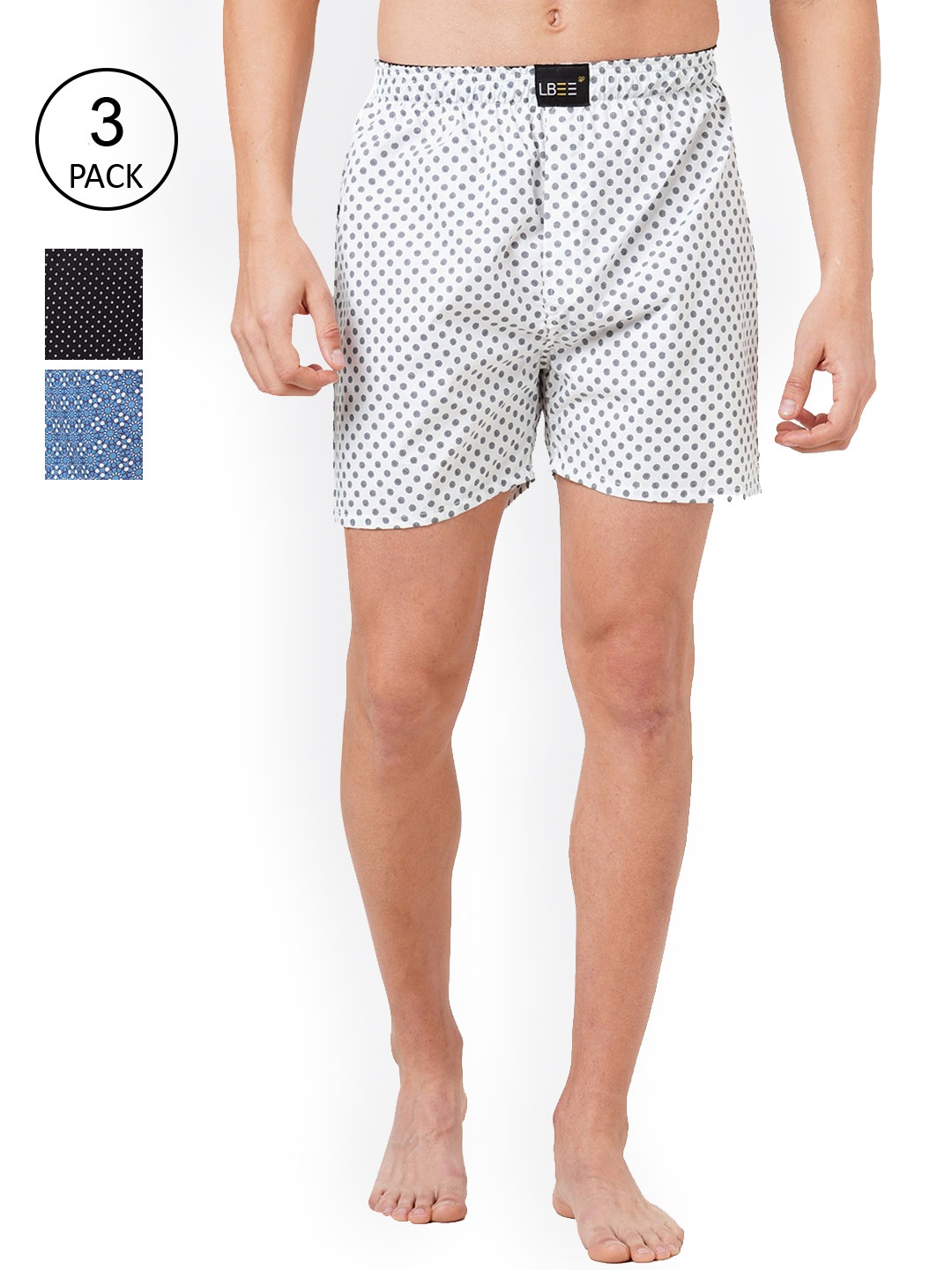 

LBEE Men Pack Of 3 Printed Boxers, Blue