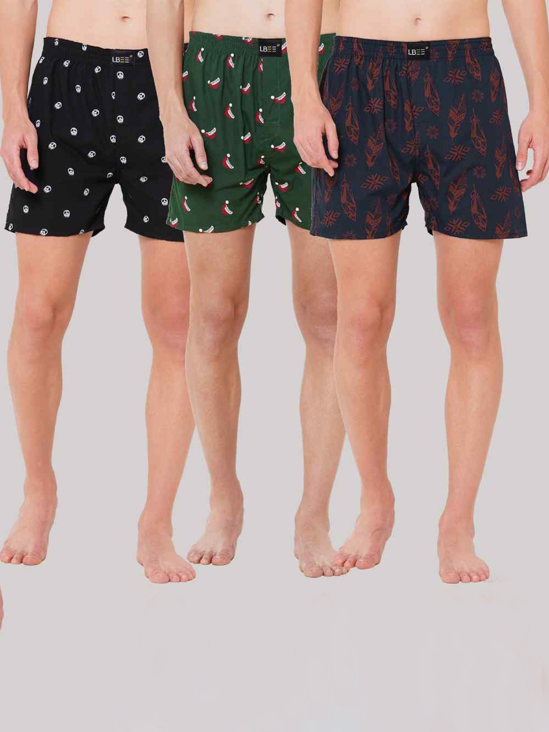 

LBEE Men Pack Of 3 Printed Boxers, Navy blue