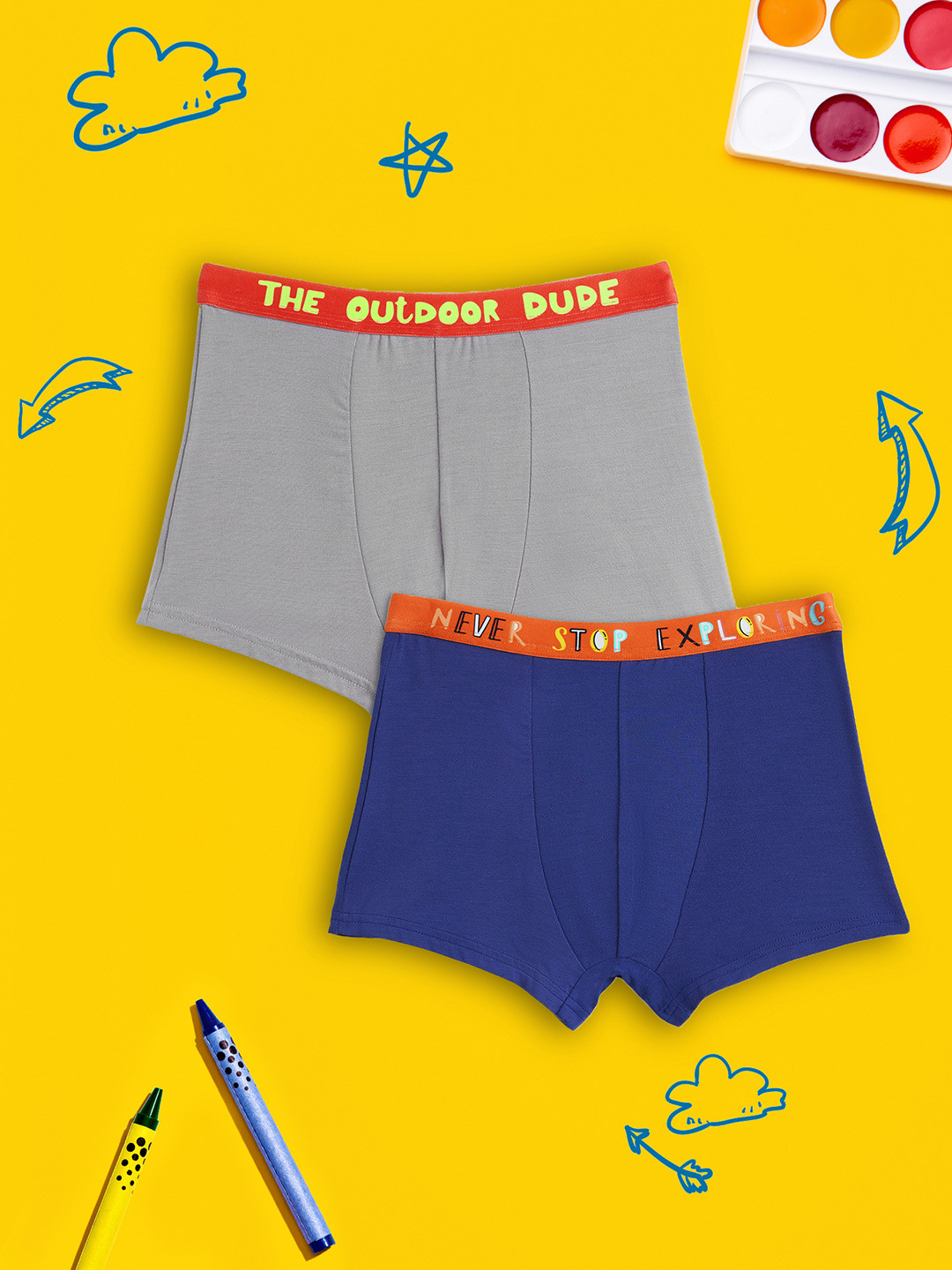

XY Life Kids Boys Pack Of 2 Solid IntelliSoft Tencel Modal Playmate Trunk, Grey