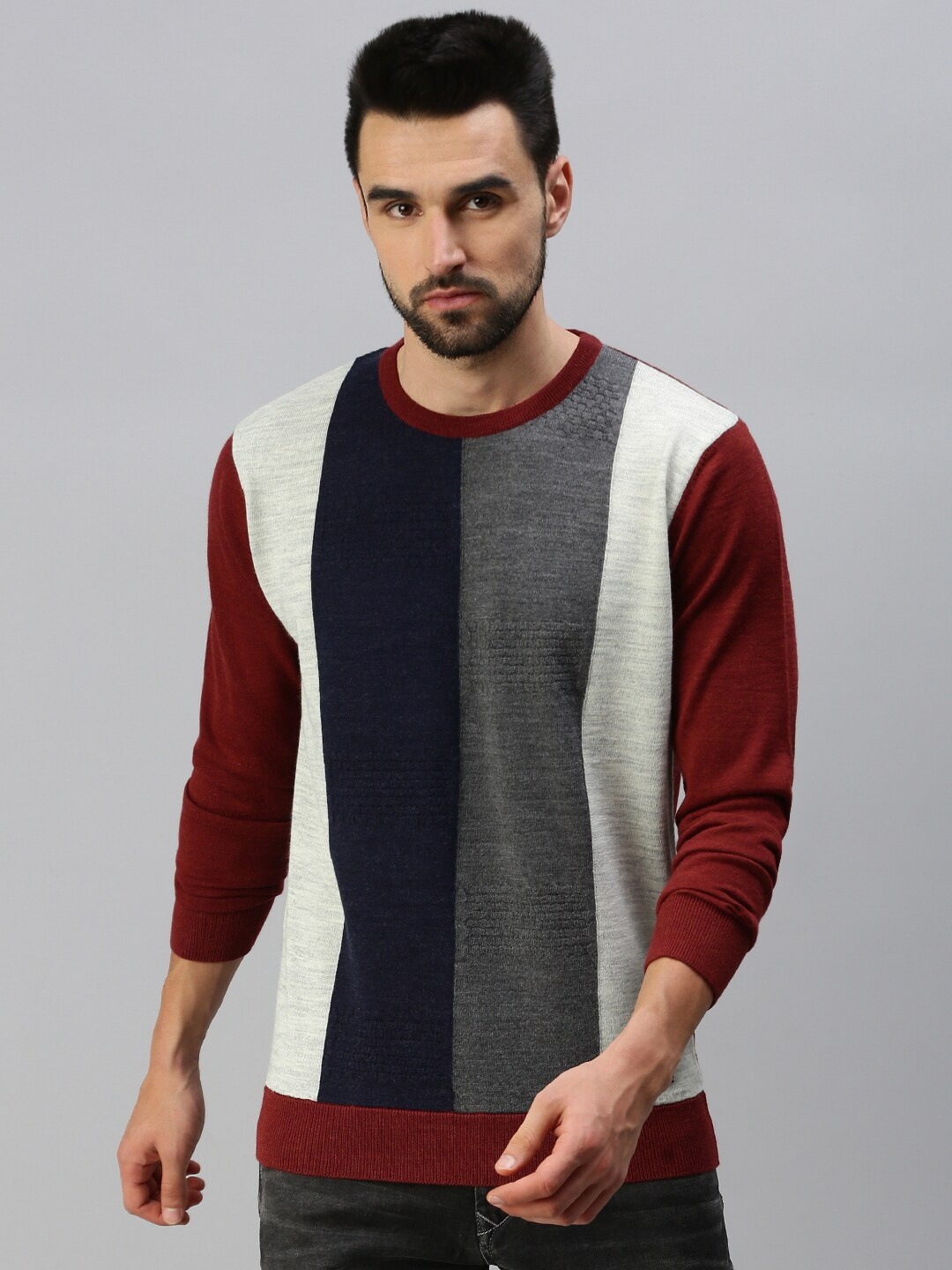 

98 Degree North Men Maroon Striped Pullover