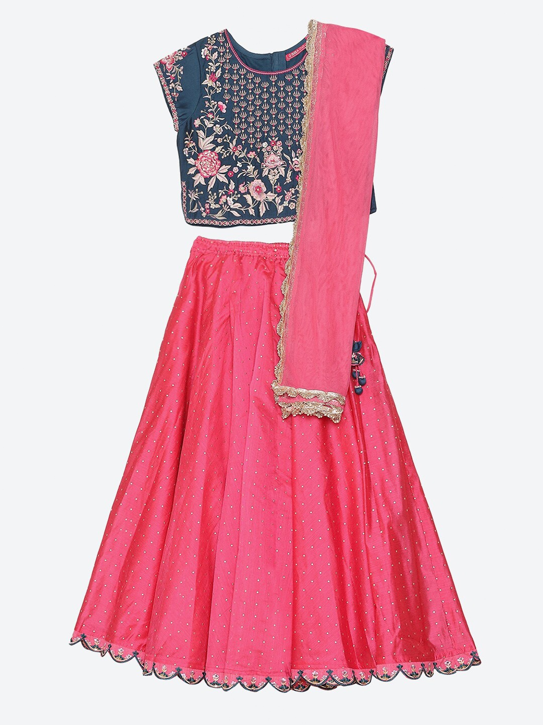 

Biba Girls Blue & Pink Embellished Ready to Wear Lehenga & Blouse With Dupatta