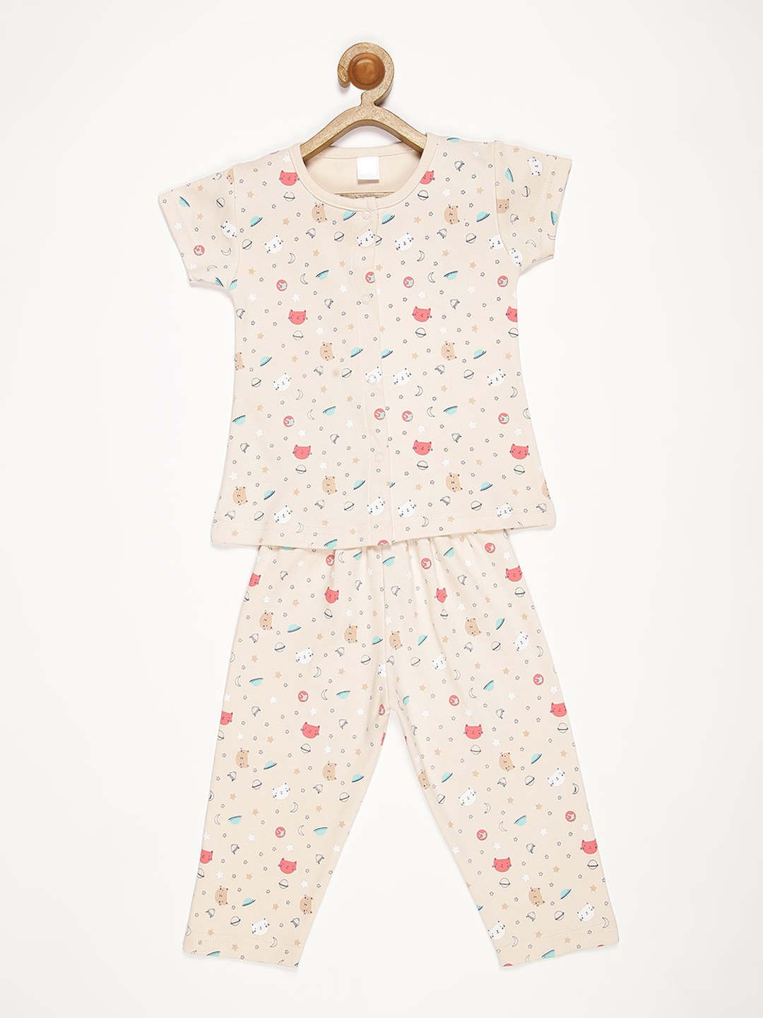 

V2 Value & Variety Girls Cream-Coloured Printed Night suit