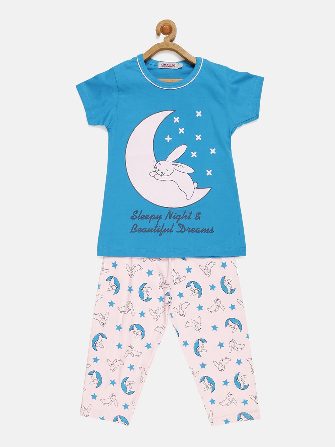 

V2 Value & Variety Girls Blue & Pink Printed Night suit