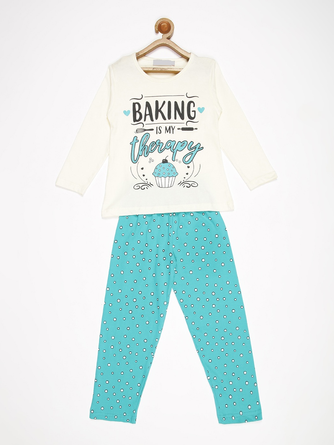 

V2 Value & Variety Girls Cream-Coloured & Blue Printed Night suit