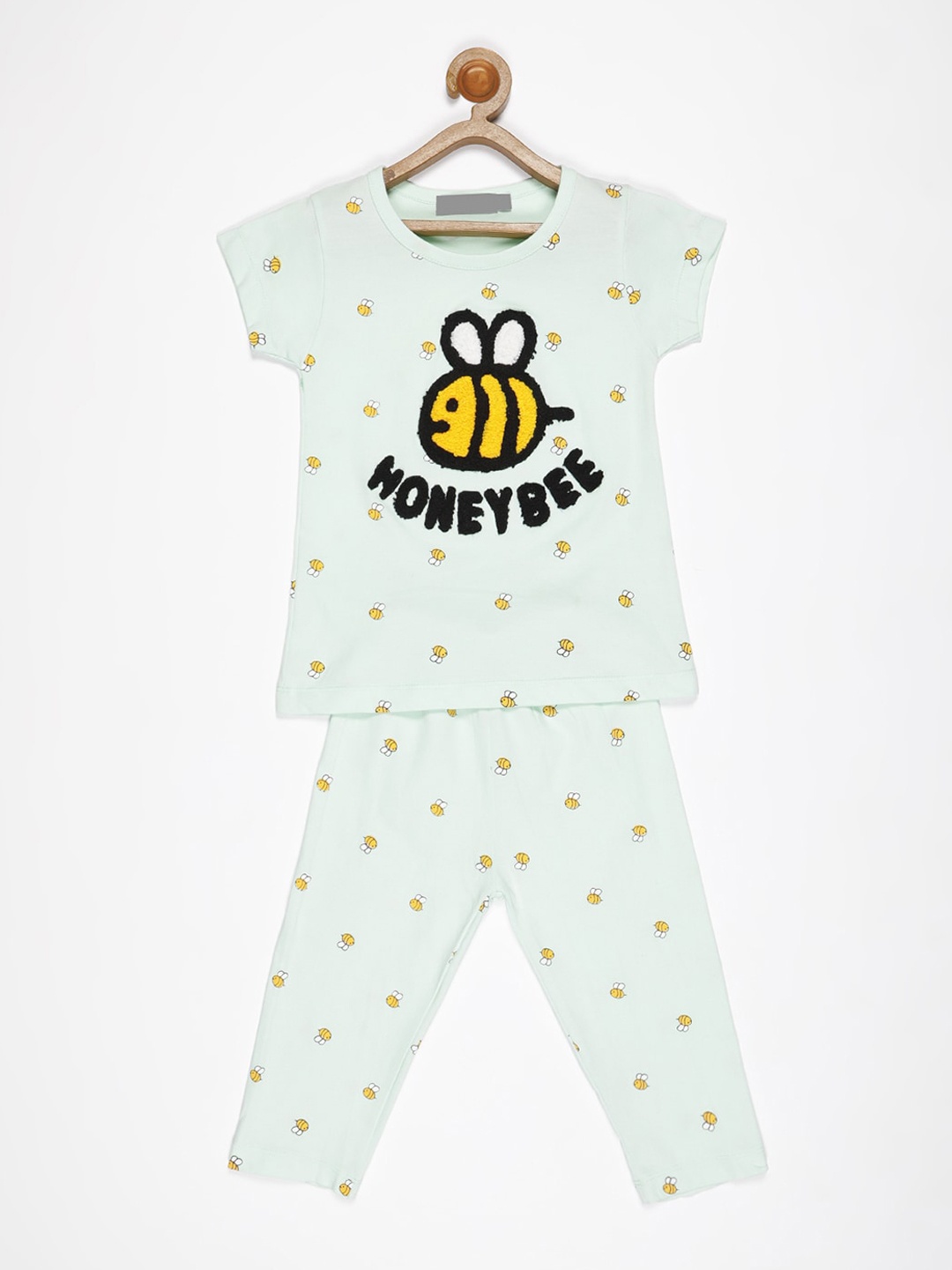 

V2 Value & Variety Girls Green & Mustard Printed Night suit