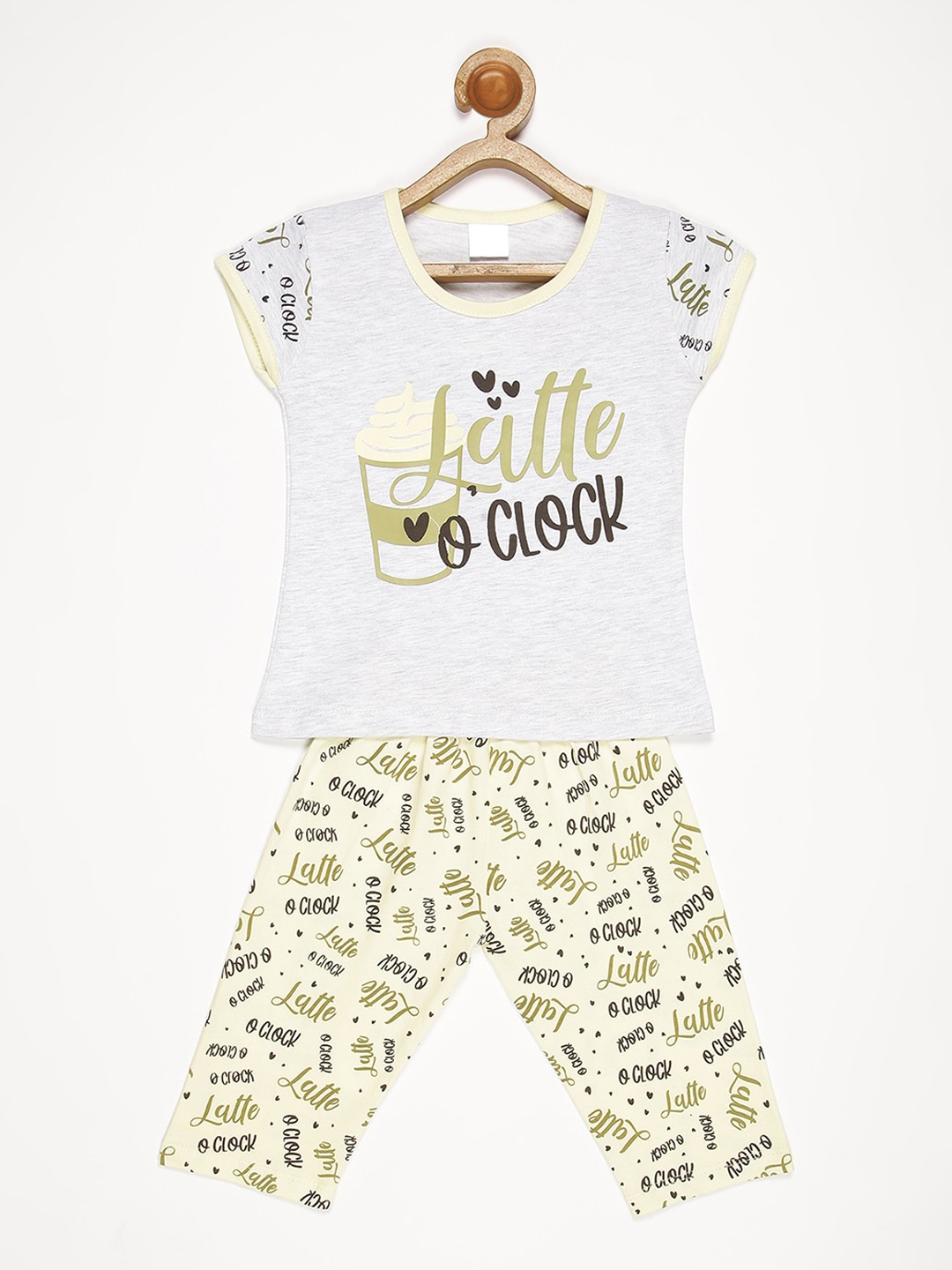 

V2 Value & Variety Girls Yellow & Grey Printed Night suit