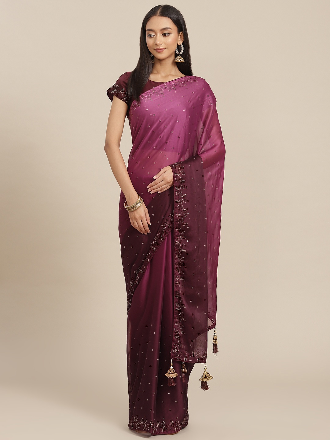 

SHUBHVASTRA Purple Ombre Sequinned Saree