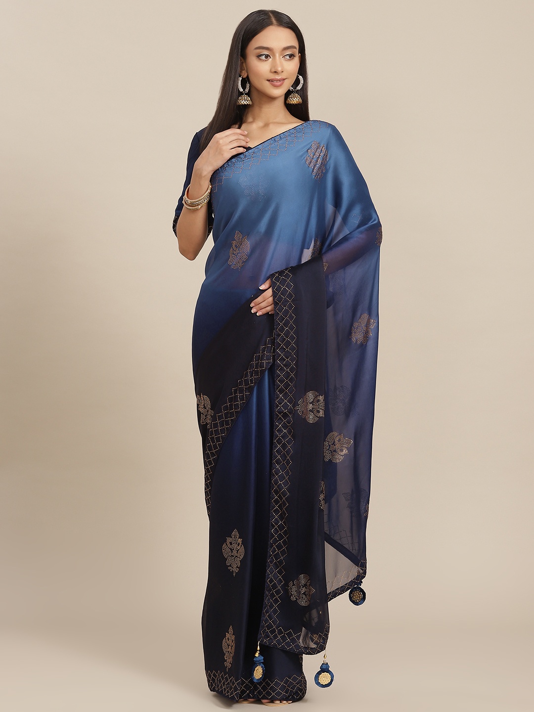 

SHUBHVASTRA Navy Blue Ombre Sequinned Saree