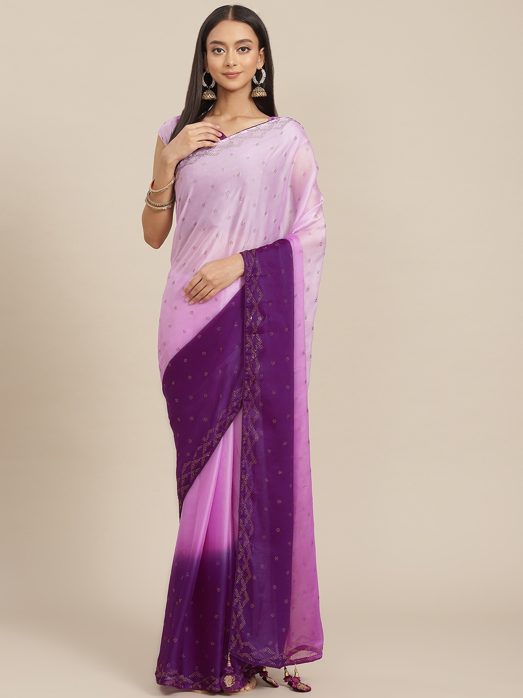 

SHUBHVASTRA Lavender & Purple Ombre Beads and Stones Saree