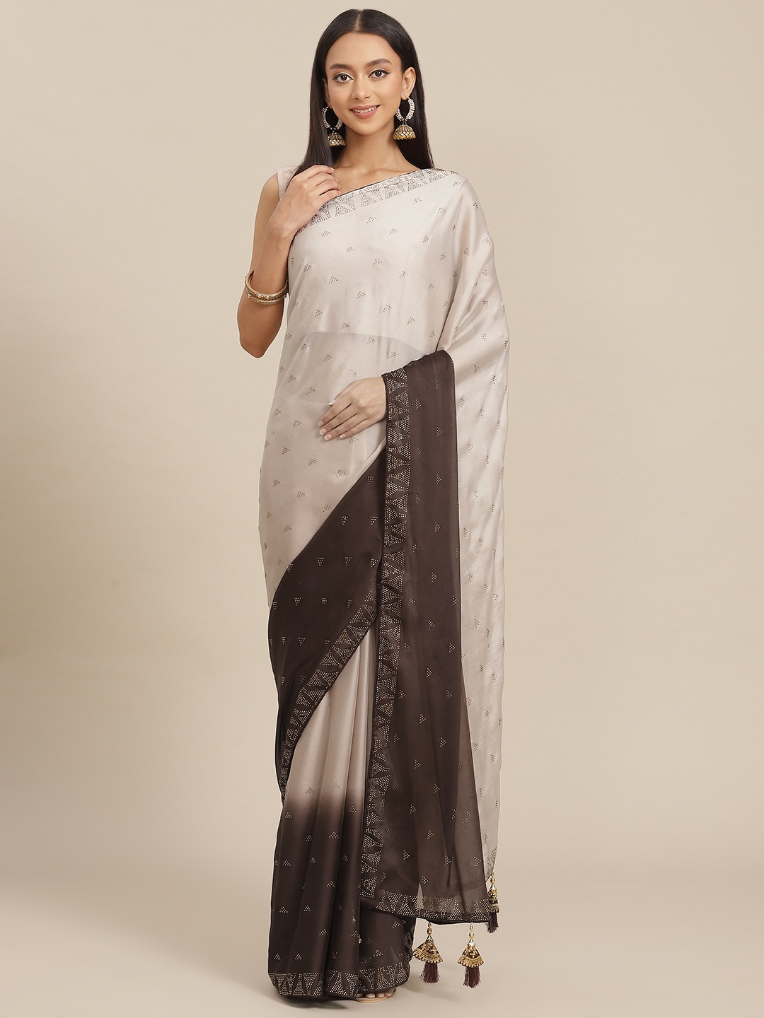 

SHUBHVASTRA Coffee Brown & Beige Ombre Sequinned Saree